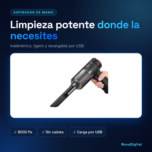 Aspirador de mano inalámbrico recargable por USB con 8000 Pa de succión