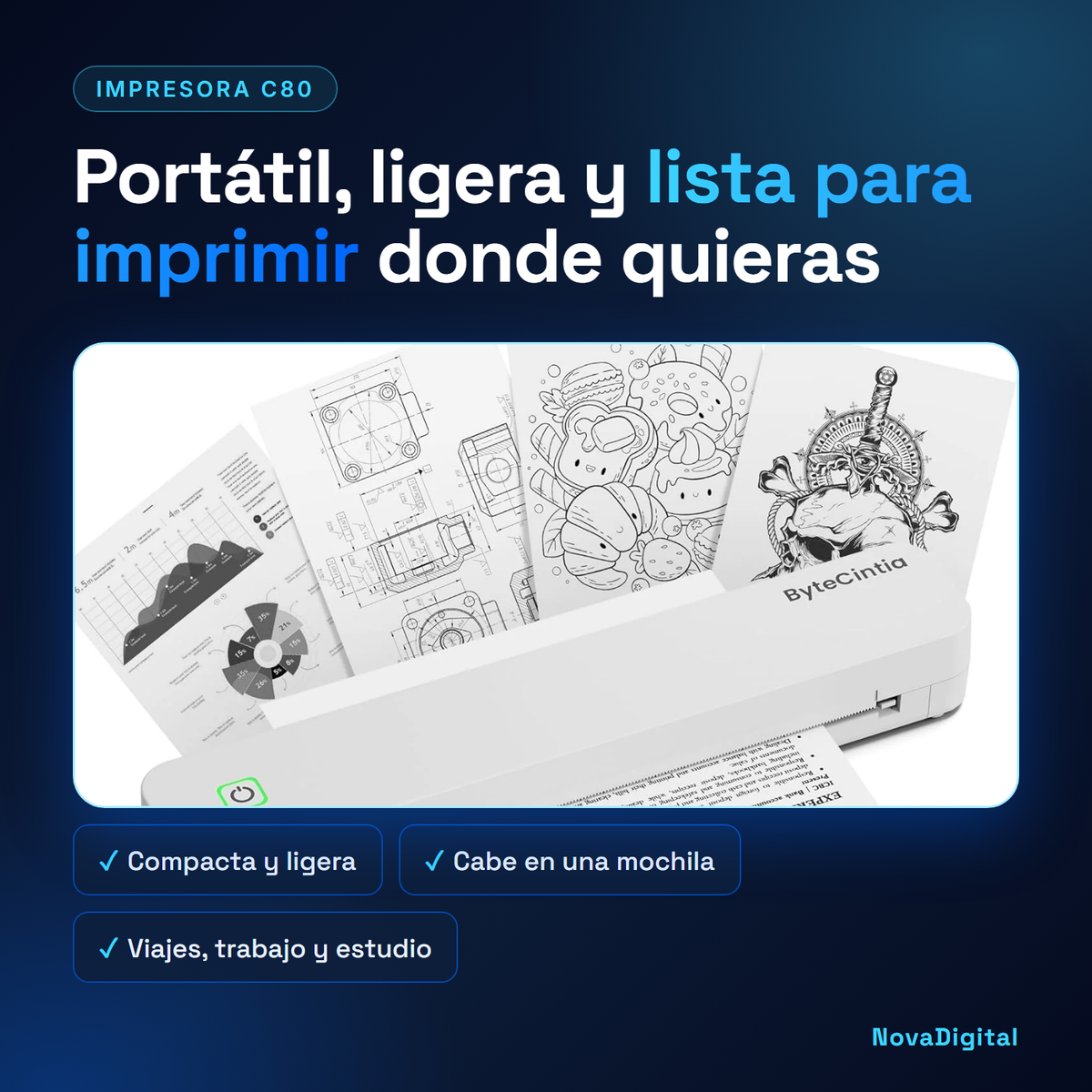 Impresora térmica portátil C80: compacta y ligera para imprimir donde quieras