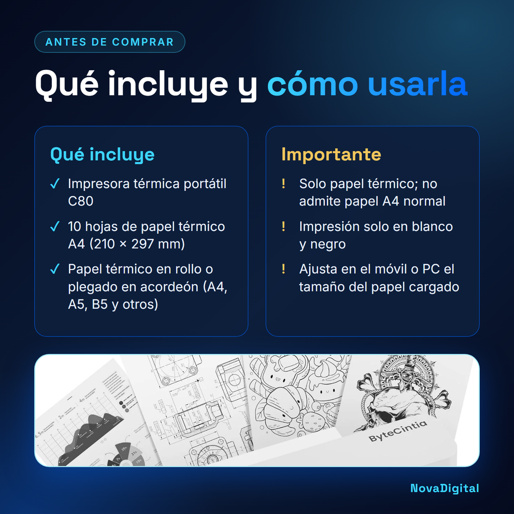 Qué incluye la impresora C80 y recomendaciones de uso