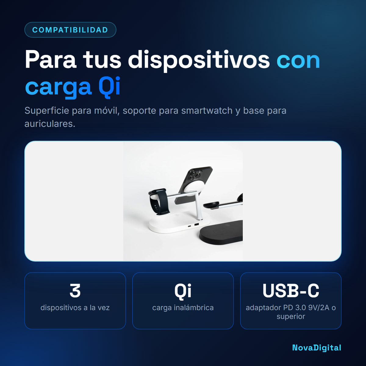 Rayvia compatible con dispositivos con carga Qi, puerto USB-C